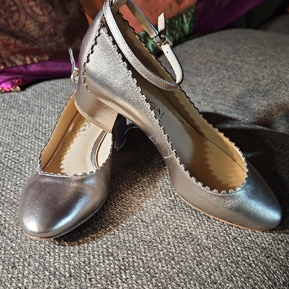 Via Spiga Metallic Gray Ankle Strap Heels - Picture 5 of 8